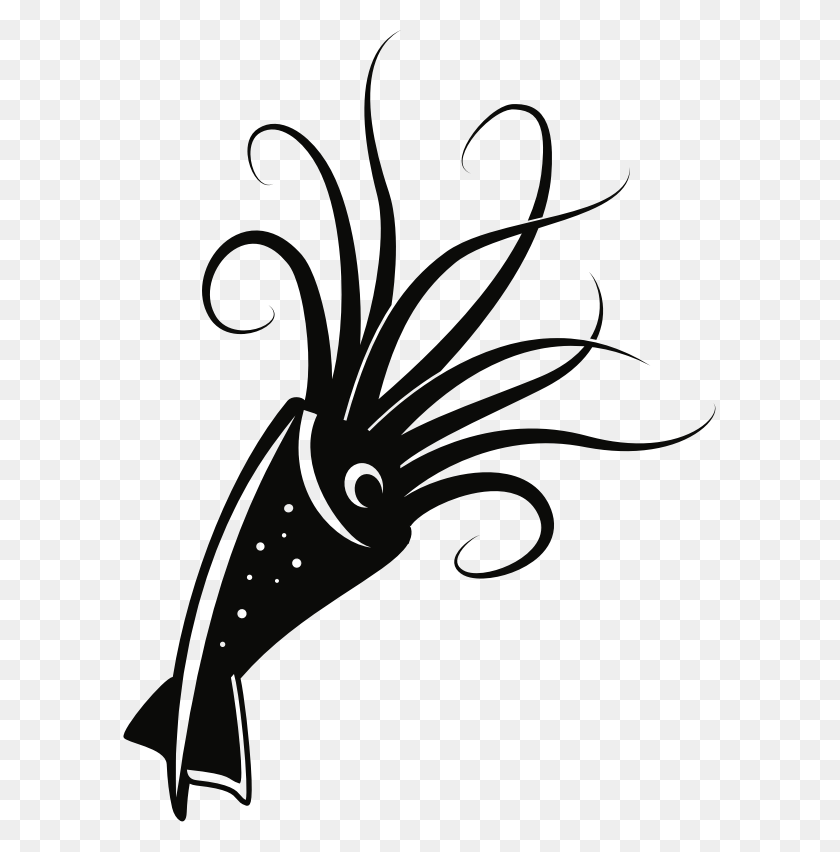 593x792 Clipart - Squid Clipart Black And White