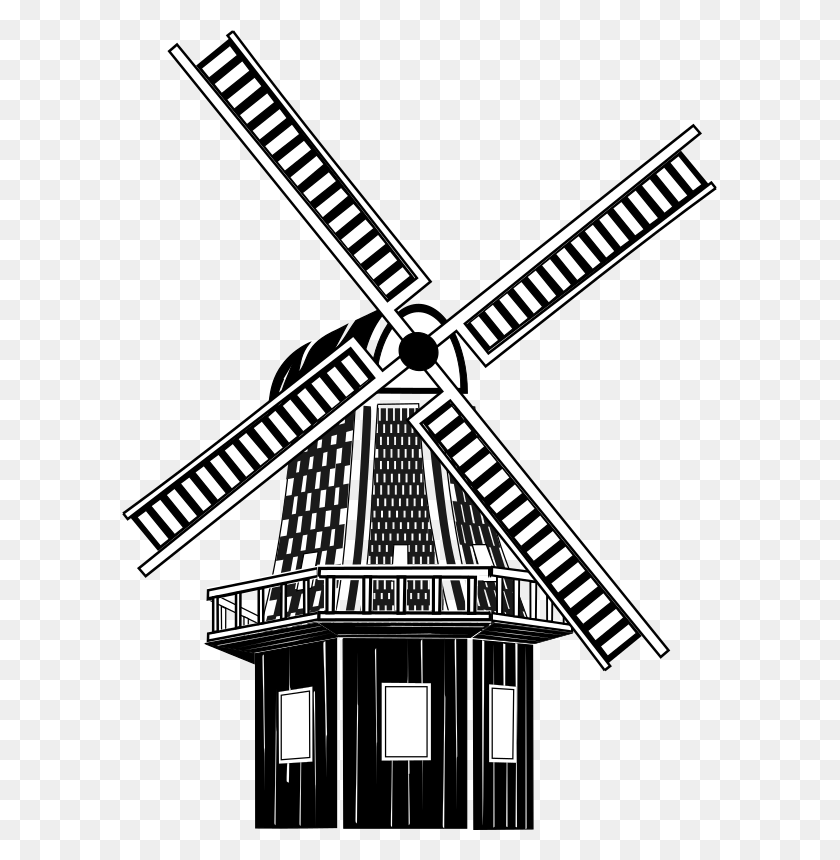 595x800 Clipart - Windmill Clipart Black And White