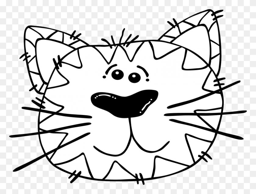 800x591 Clipart - Cat Face Clipart Black And White