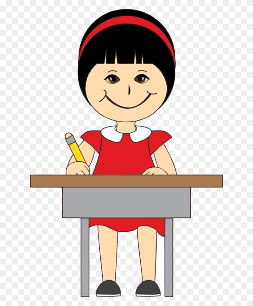 640x958 Clipart Children In School Desks - Student Sitting At Desk Clipart