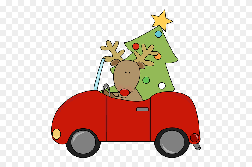 500x496 Clipart Christmas Car Hauling A Tree Clip Art Reindeer - Houseboat Clipart