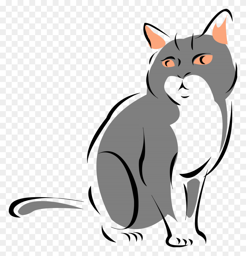 3588x3751 Clipart Of A Cute Gray Cat Royalty Free Vector Illustration - Cute Cat PNG