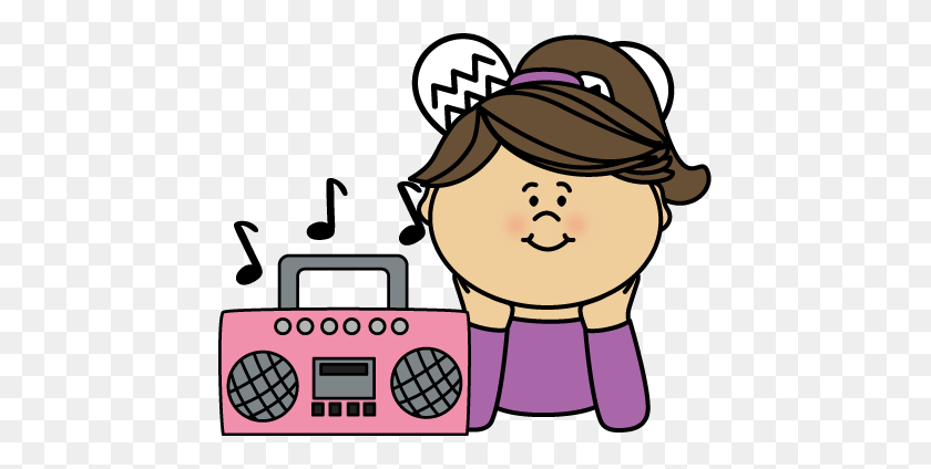 445x364 Clipart Of A Girl Listening To Music Headphone Pencil And In Color - Music Store Clipart