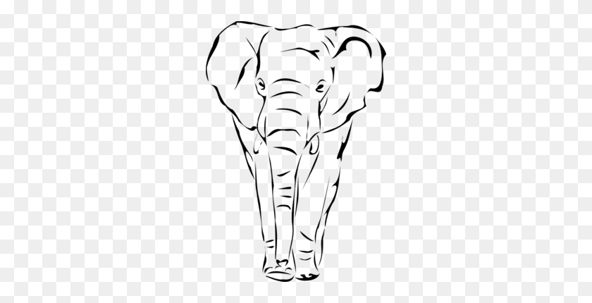 256x370 Clipart Of Elephant Outline - Elephant Clipart Black And White