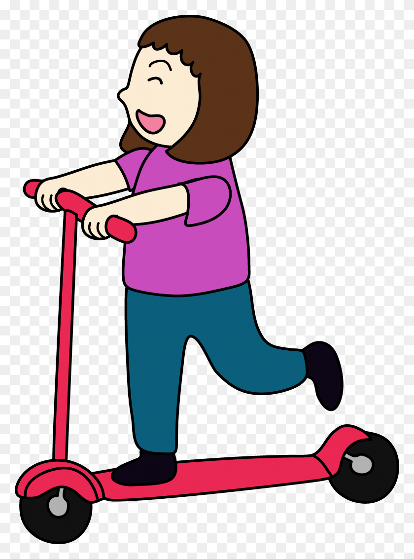 3590x4939 Clipart Of Girl Riding Scooter - Push Clipart
