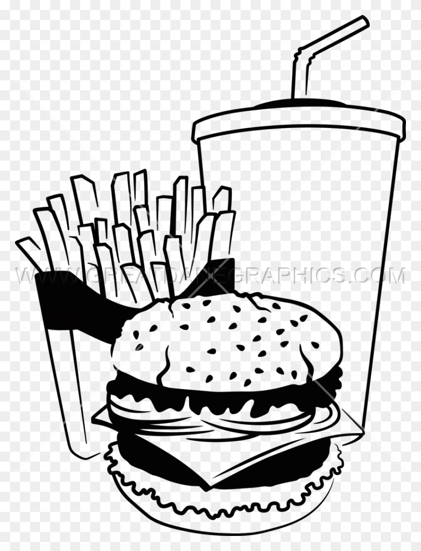 825x1098 Clipart Of Junk Food Winging - Burger Clipart Black And White