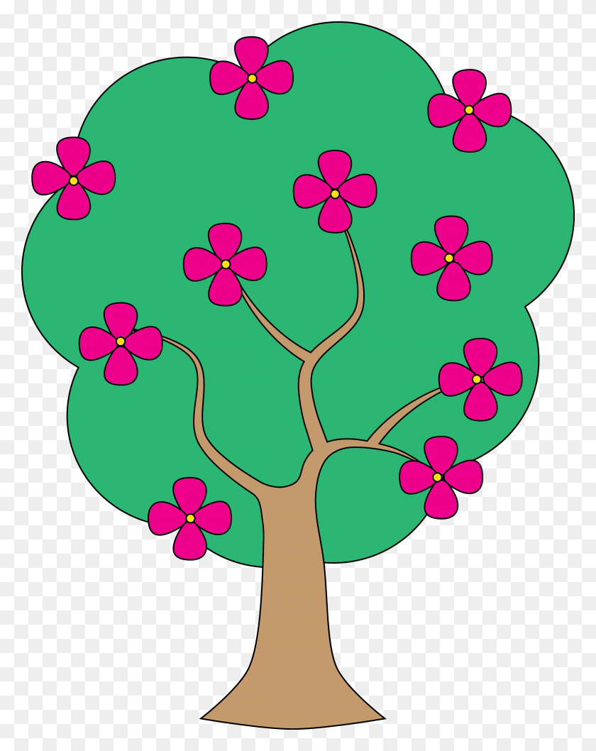 3139x4019 Clipart Of Trees And Flowers Nature Tree Flower Pencil In Color - Tree Trimming Clip Art