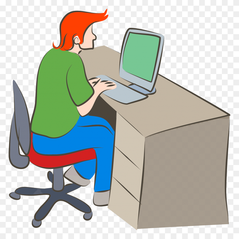 2354x2356 Clipart People Sitting Around Computer Clip Art Images - Sit At Desk Clipart