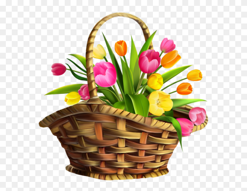 600x591 Cliparts Illustrations - Basket Of Flowers Clipart