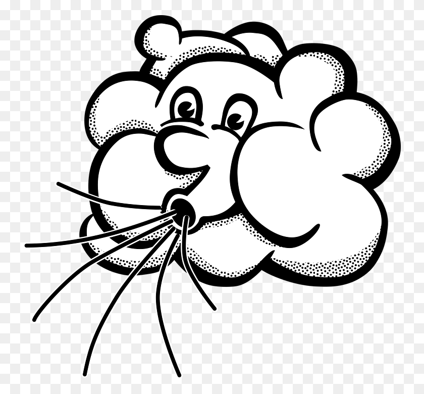 748x720 Cloud Blowing Wind Cartoon Group With Items - Blew Clipart