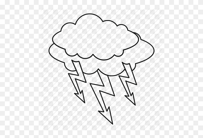 512x512 Cloud, Lightning, Line, Outline, Storm, Thin, Thunder Icon - Black Lightning PNG