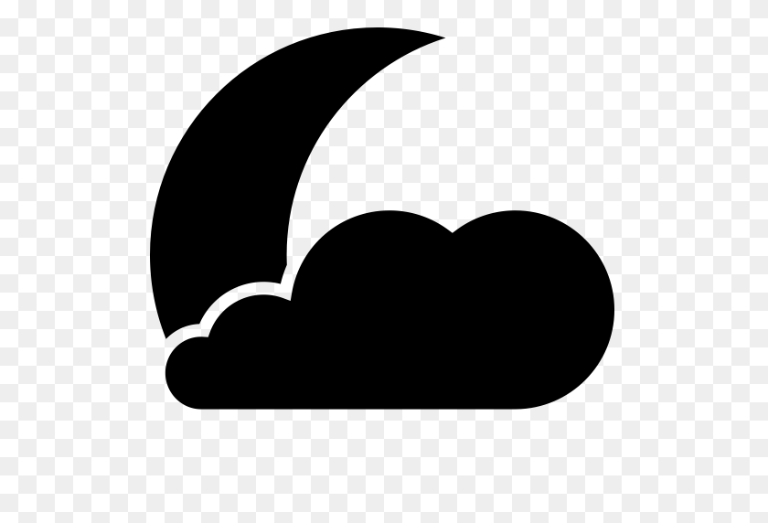 512x512 Cloud, Moon, Night Icon - Black Cloud PNG