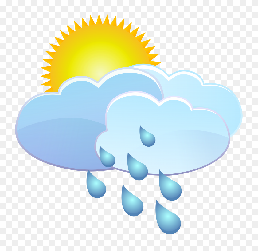 8000x7763 Облака, Солнце И Капли Дождя Значок Погоды В Png Клипарт - Дождевые Облака В Png