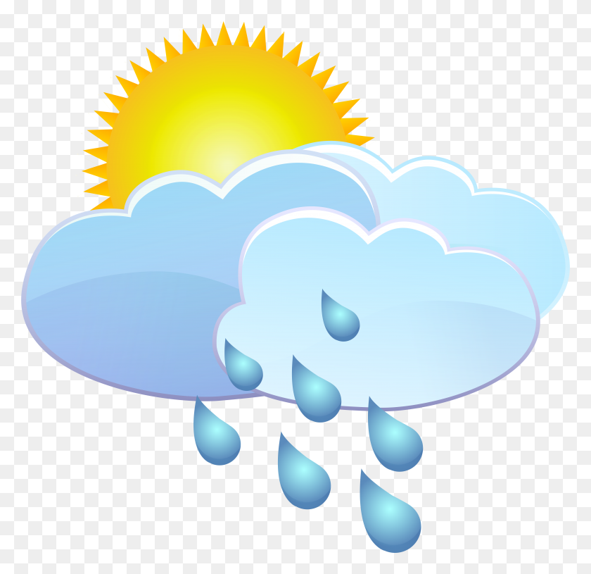 7599x7356 Clouds Sun And Rain Drops Weather Icon Png Clip Art - Blue Sky With Clouds Clipart