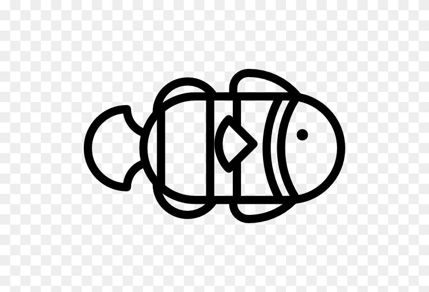 512x512 Иконка Рыба-Клоун - Черно-Белый Клипарт Рыба-Клоун