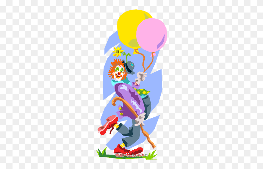 228x480 Clown With Balloons Royalty Free Vector Clip Art Illustration - Clown Clipart Free