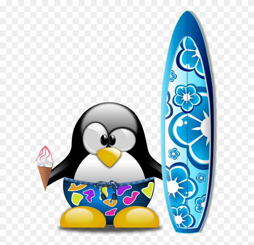605x750 Клуб Пингвинов Серфинг Доска Для Серфинга Waveski - Серфинг Волна Клипарт