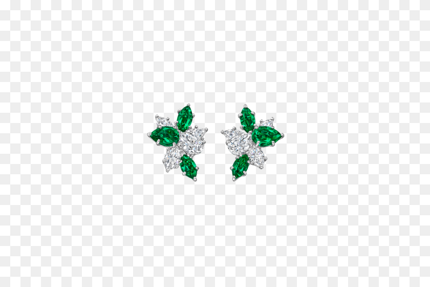 760x500 Cluster Emerald And Diamond Earrings Harry Winston - Earring PNG