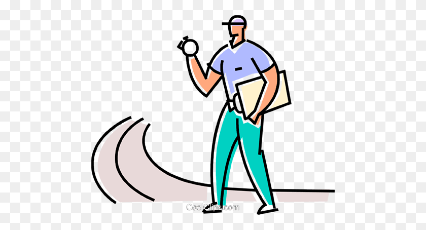 480x394 Coach Setting His Stopwatch On The Track Royalty Free Vector Clip - Physical Education Clipart