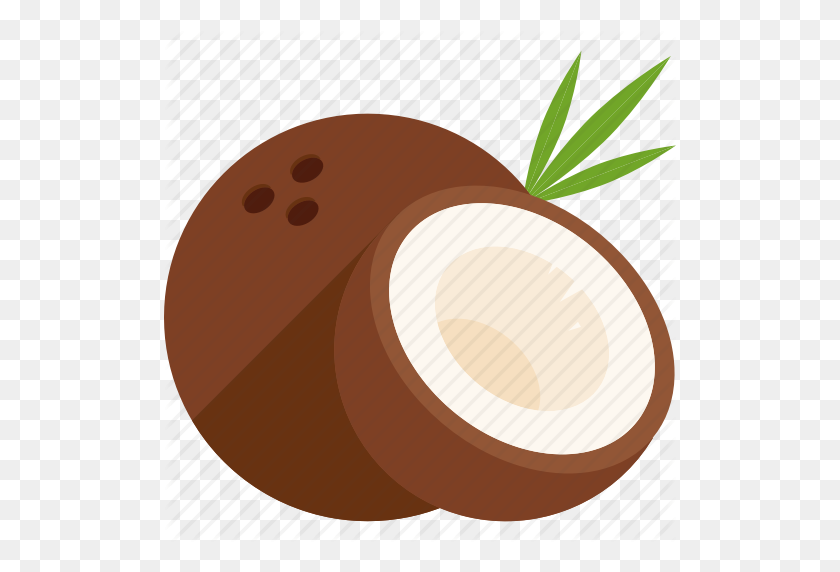 512x512 Coconut, Cut, Food, Fruit, Leaf, Tropical, Whole Icon - Coconut PNG