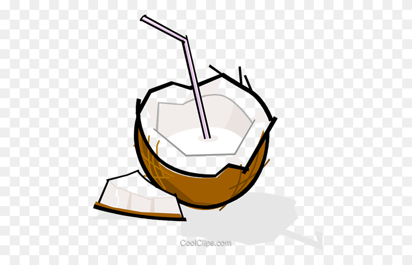 476x480 Coconut With A Straw Royalty Free Vector Clip Art Illustration - Straw Clipart