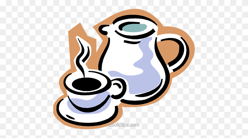 480x409 Coffee Pot With Cup Of Coffee Royalty Free Vector Clip Art - Coffee Pot Clipart