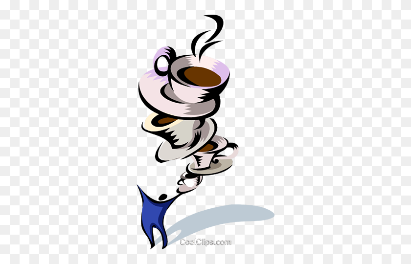 282x480 Coffee Shopwaiter Balancing Coffee Cups Royalty Free Vector Clip - Coffee Shop Clipart