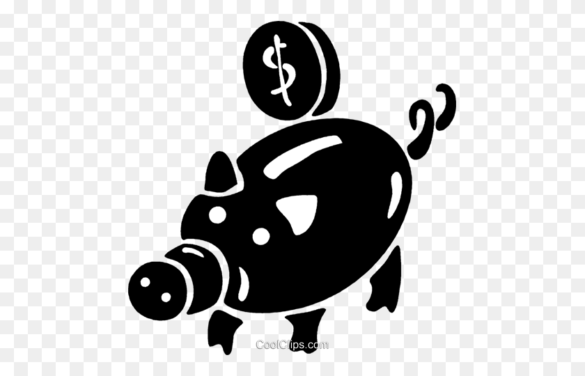 471x480 Coin Being Put Into A Piggy Bank Royalty Free Vector Clip Art - Piggy Bank Clipart Black And White