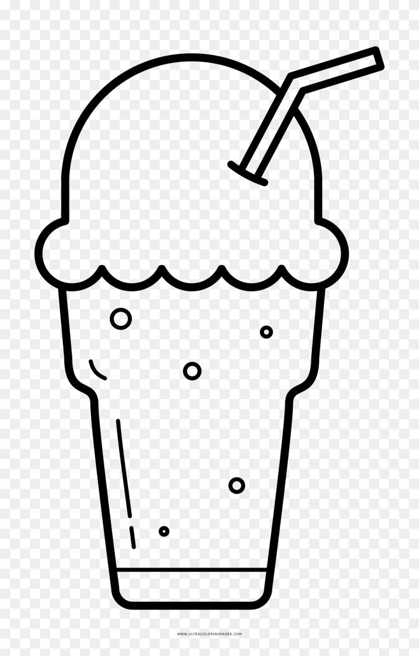 1000x1610 Коллекция Раскраски Мороженого - Поплавок Черно-Белый Клипарт
