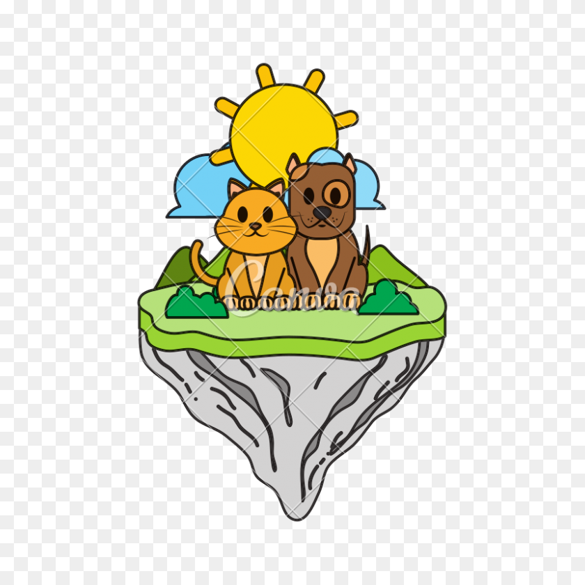 800x800 Color Cat And Dog Friends In Float Island - Floating Island PNG
