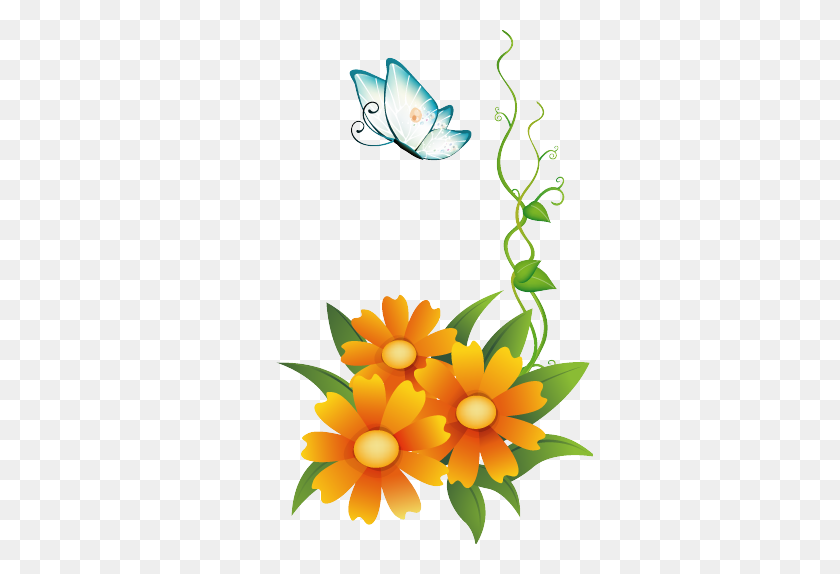 347x514 Color Clipart Flower Butterfly - Orange Butterfly Clipart