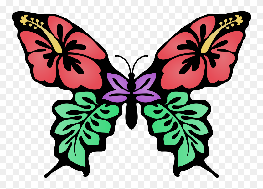 2400x1675 Цветной Клипарт Цветочная Бабочка - Цветочный Клипарт Цветов И Бабочек