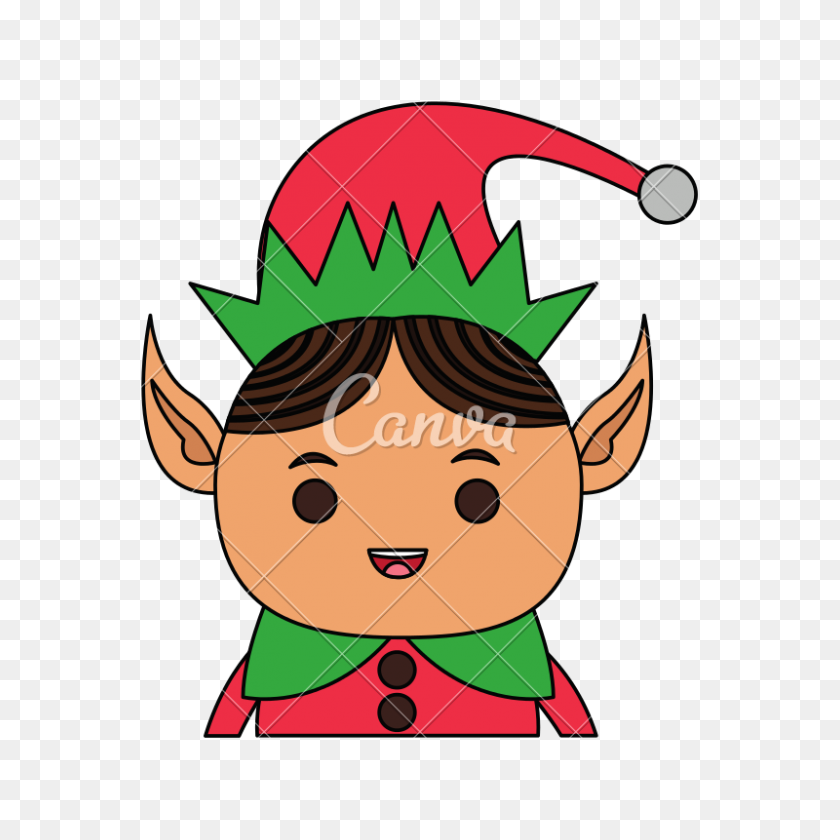 800x800 Color Image Cartoon Half Body Christmas Elf With Long Ears - Elf Ears PNG