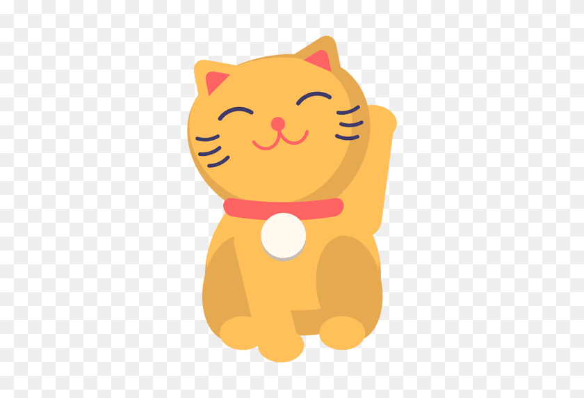 512x512 Color Maneki Neko Cat - Orange Cat PNG
