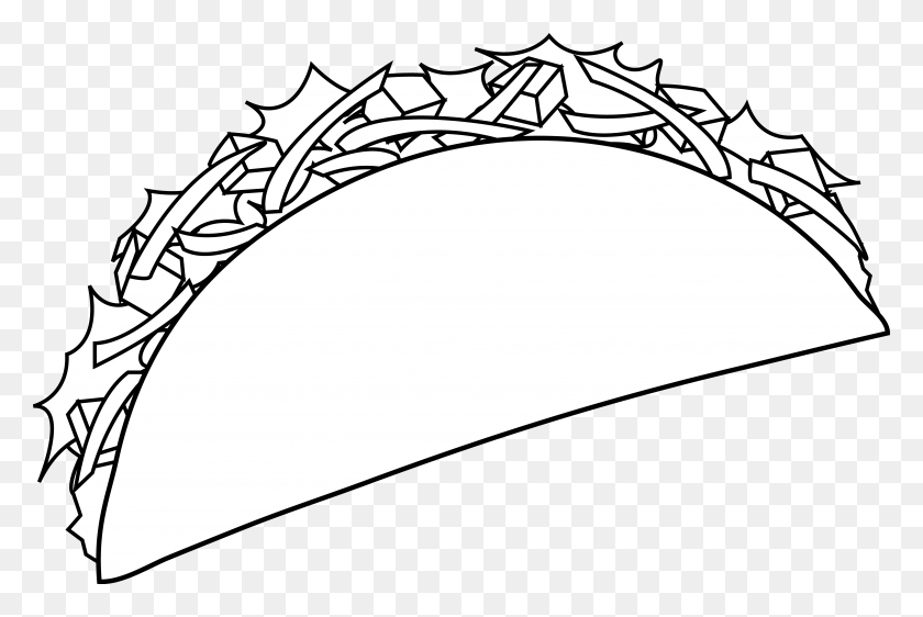 6687x4311 Colorable Taco Line Art - Spanish Clipart Black And White