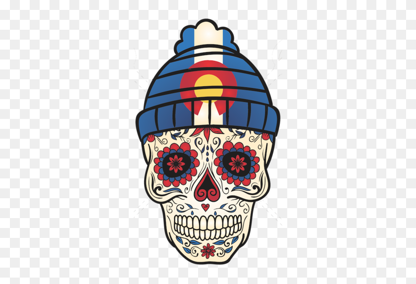 300x513 Colorado Sugar Skull Etiqueta Engomada De Las Camisetas Y Equipo - Sugar Skull Png