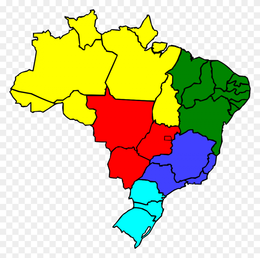 900x895 Colored Map Of Brazil Png Clip Arts For Web - Brazil PNG