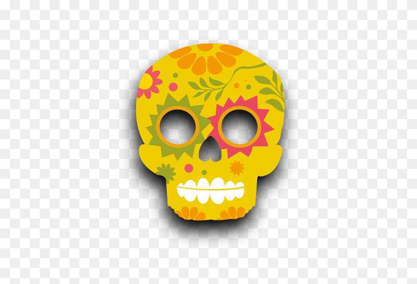 512x512 Colorful Floral Yellow Sugar Skull - Skull Transparent PNG