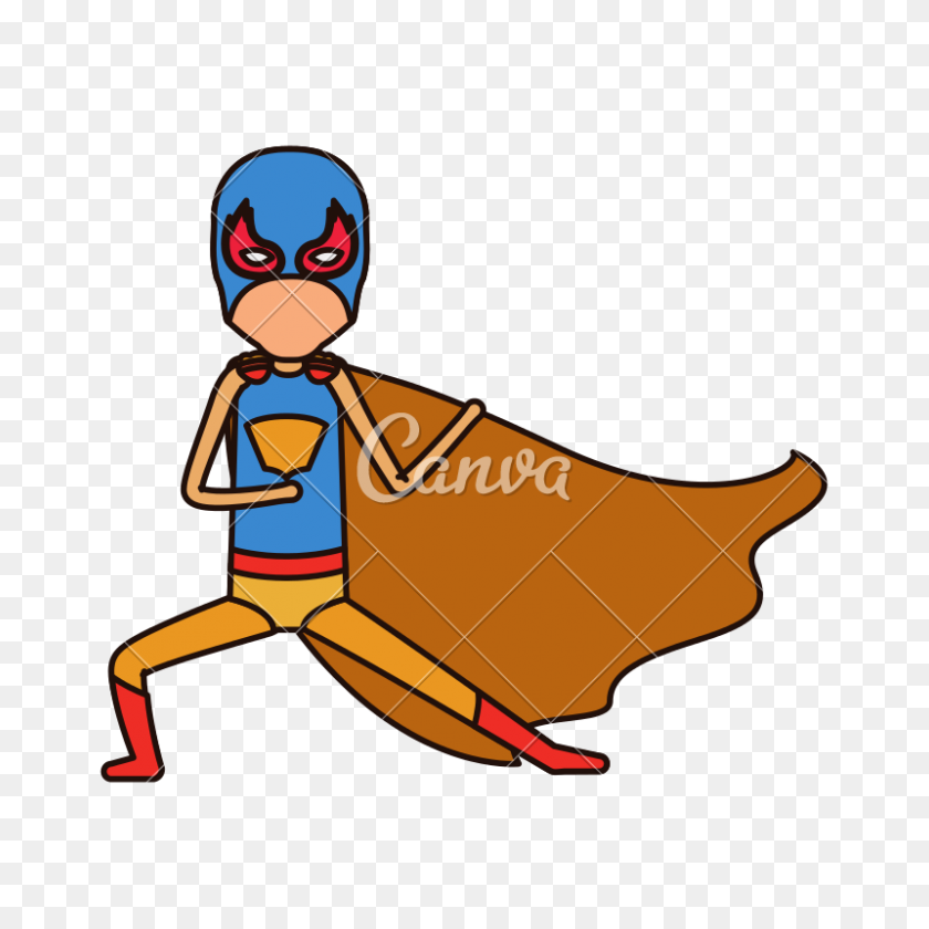 800x800 Красочный Силуэт С Безликим Ребенком-Супергероем В Защитной Позе - Силуэт Супергероя Клипарт