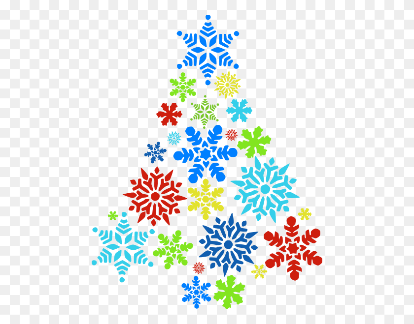 468x599 Colorful Snowflake Tree Clip Art - Snow Covered Trees Clipart
