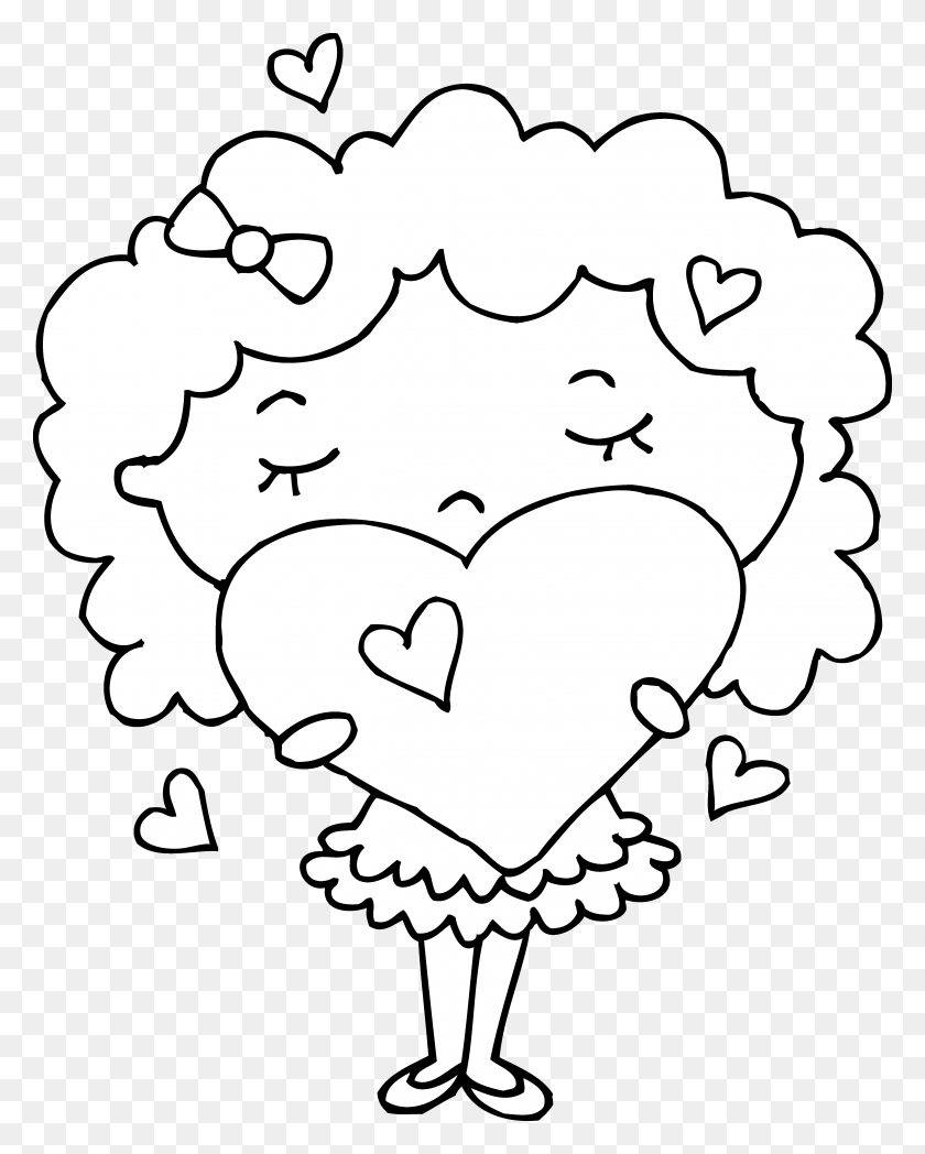 4709x5966 Coloring - Girl With Curly Hair Clipart