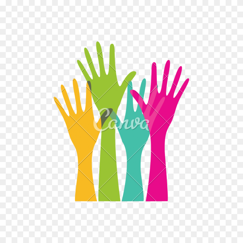 800x800 Colors Hands Raised Icon - Raised Hands PNG