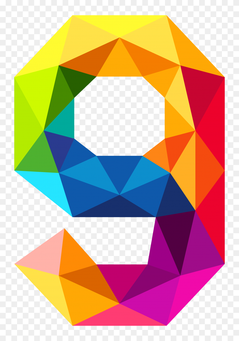 3879x5667 Triángulos De Colores Número Nueve Png Clipart Gallery - 9 Png
