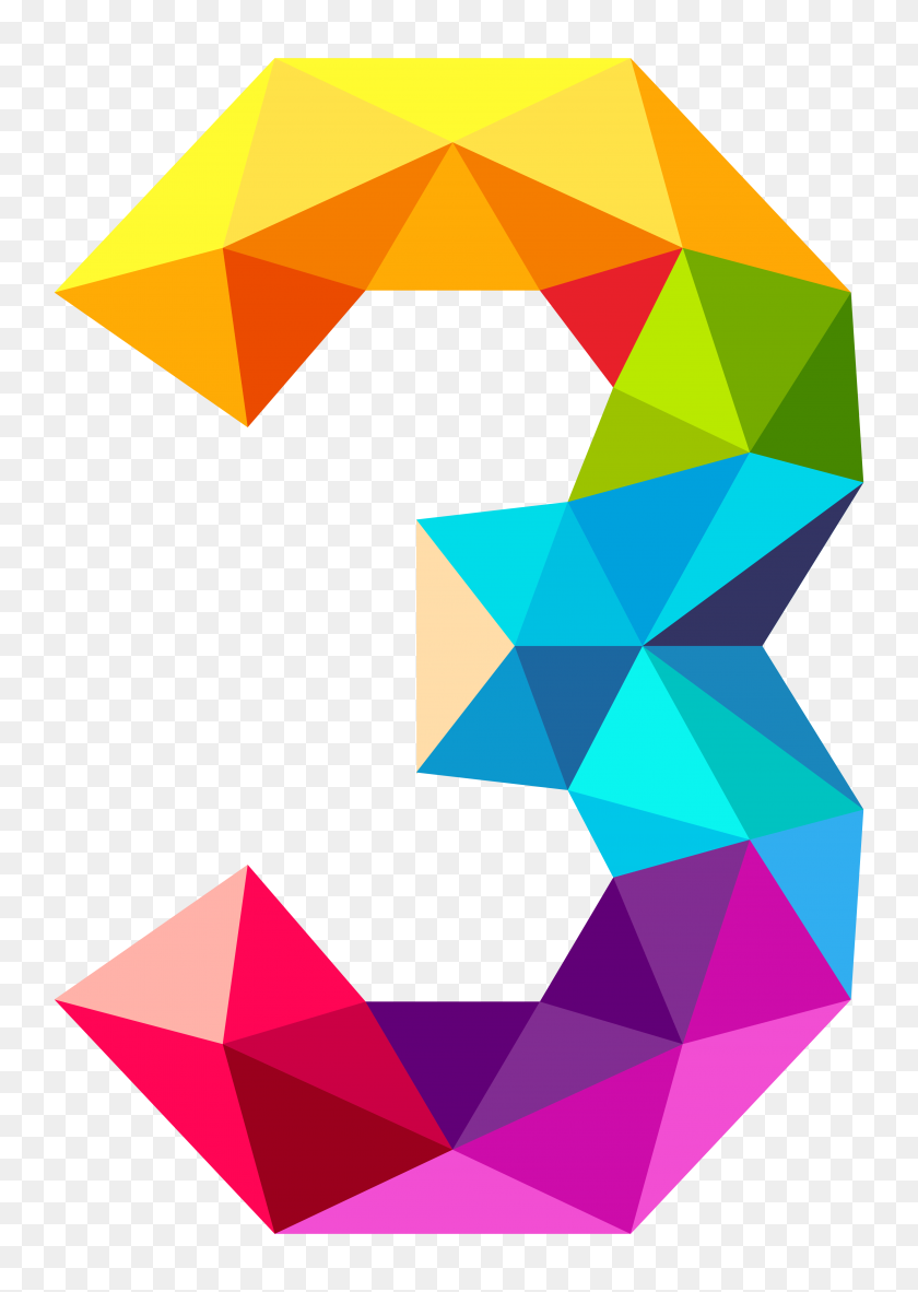 3937x5667 Triángulos De Colores Número Tres Png Clipart Gallery - Números Png