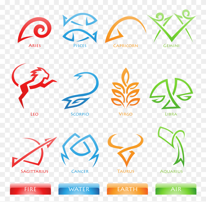 6175x6036 Colourful Zodiac Signs Set Large Png Clipart Gallery - Zodiac Clipart