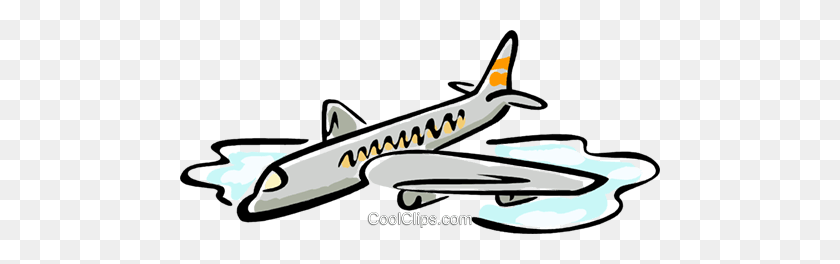 480x204 Jet Comercial En Vuelo Royalty Free Vector Clipart Illustration - Jet Clipart