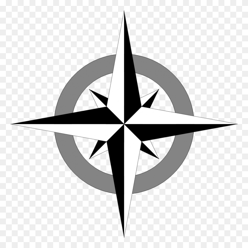 800x800 Compass Rose Bw Clipart Download - North Clipart