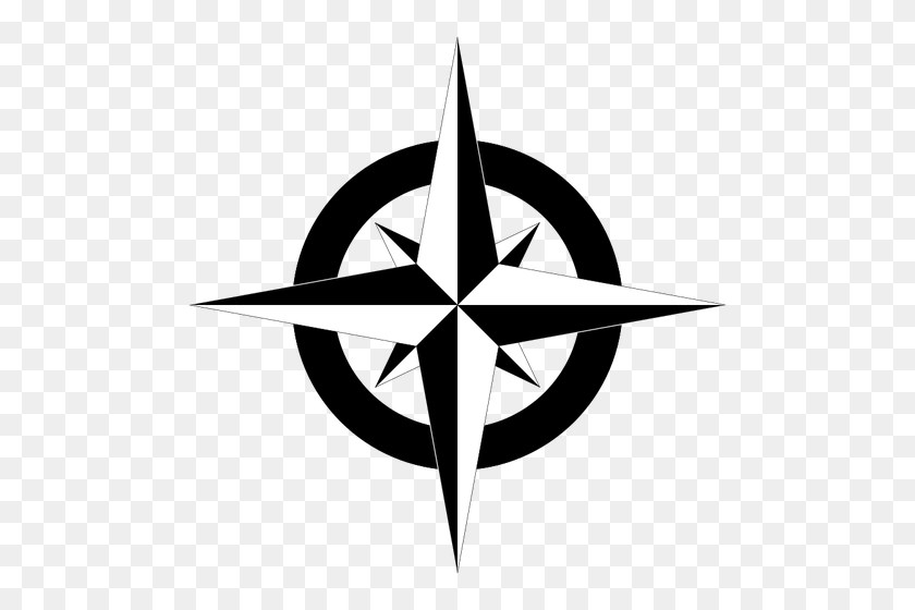 500x500 Compass Rose In Black And White - Black Rose Clip Art