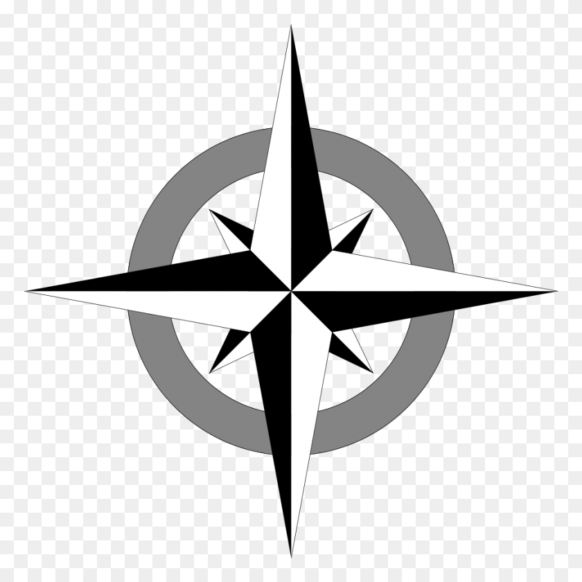 900x900 Compass Rose Large Pixel Clipart Pass Design - Rose Clipart Black And White