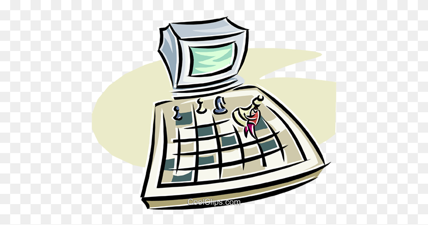 480x381 Computer Chess Royalty Free Vector Clip Art Illustration - Computer Games Clipart